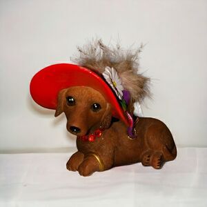 The Hamilton Collection Dachshund Figurine Bow Wow Babe Divas with Hat-titude